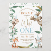 Woodland Blue Wild 1. Geburtstag Einladung (Vorne/Hinten)