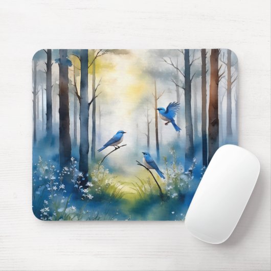 Woodland Bluebirds Scenic Forest Mousepad (Mit Mouse)
