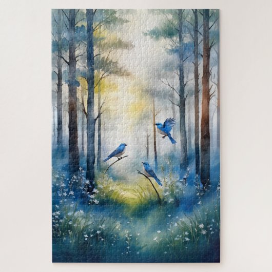Woodland Bluebirds Scenic Forest Puzzle (Vertikal)