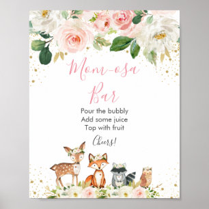 Woodland Blush Bloral Baby Dusche Mimosa Bar Poster