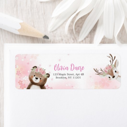 Woodland Blush Return Address Label for Baby Girl