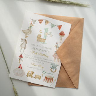 Woodland Boho Baby Mushroom Erster Geburtstag Einladung