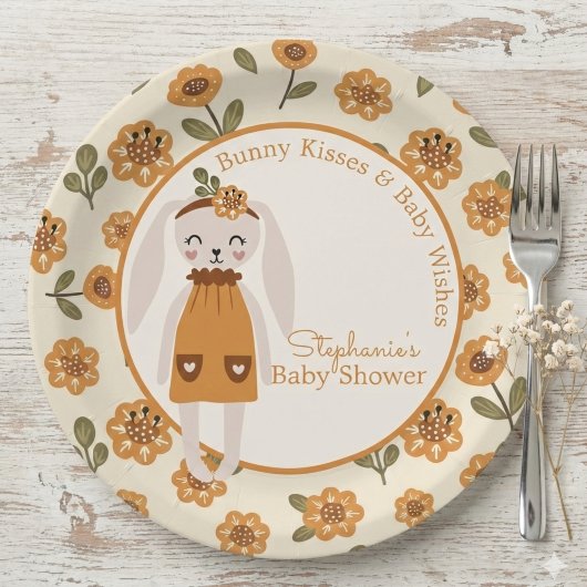Woodland Boho Bunny Baby Shower Pappteller
