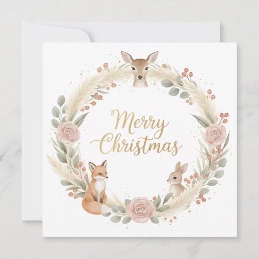 Woodland Boho Christmas Greeting Card Feiertagskarte (Vorderseite)
