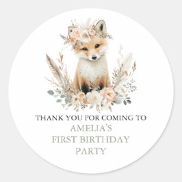 Woodland Boho Fox Girl Geburtstag Personalisiert Runder Aufkleber