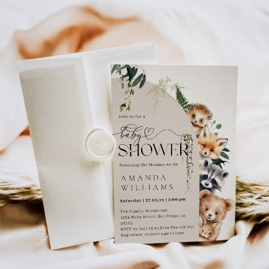 Woodland Boho Moderne neutrale Babydusche Einladung