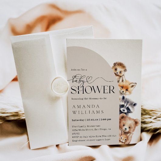 Woodland Boho Moderne neutrale Babydusche Einladung