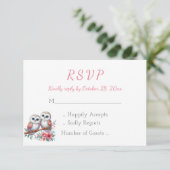 Woodland Boho Rustic Country Owl Wedding RSVP Karte (Stehend Vorderseite)