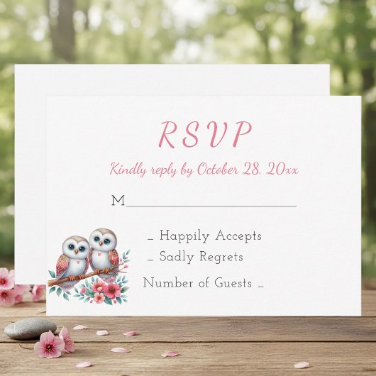 Woodland Boho Rustic Country Owl Wedding RSVP Karte