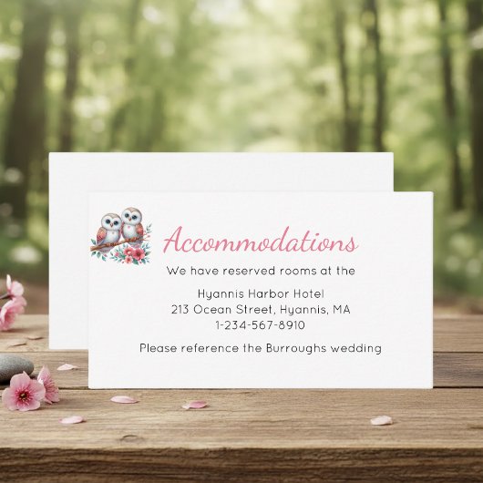 Woodland Boho Rustic Owl Wedding Accommodations Begleitkarte
