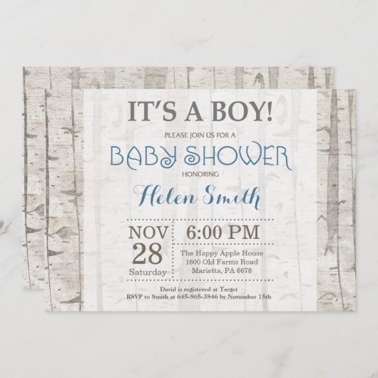 Woodland Boy Baby Dusche Einladung rustikal (Vorne/Hinten)