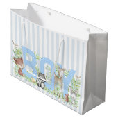 Woodland Boy Baby Dusche Große Geschenktüte (Vorderseite Schrägansicht)