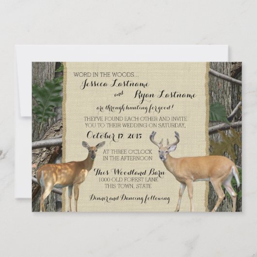 Woodland Buck and Doe Wedding Einladung (Vorderseite)