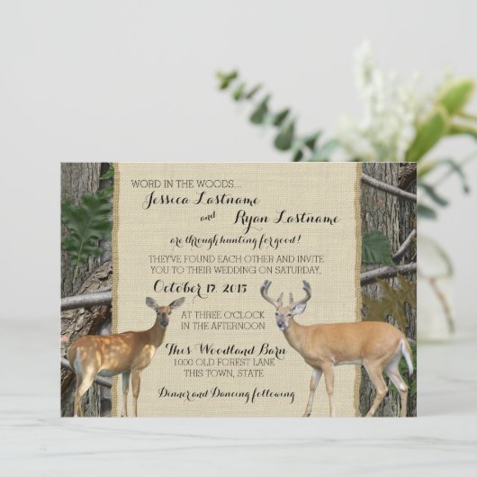 Woodland Buck and Doe Wedding Einladung (Stehend Vorderseite)