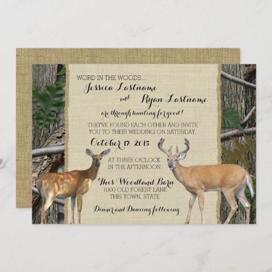 Woodland Buck and Doe Wedding Einladung (Vorne/Hinten)