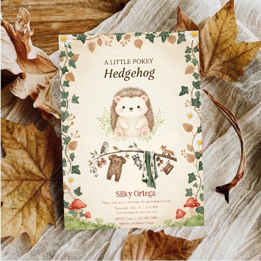 Woodland budget Hedgehog Greenery baby shower Einladung