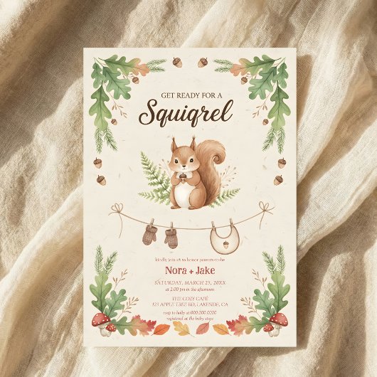 Woodland budget Squirrel Greenery baby shower Einladung