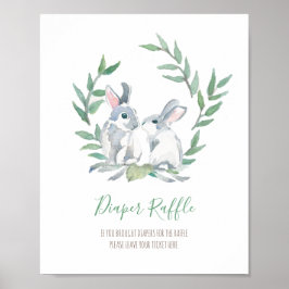 Woodland Bunnies Diaper Raffle Baby Shower Sign Poster