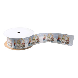 Woodland Bunnies singend Christmas Carols Satin Ri Satinband