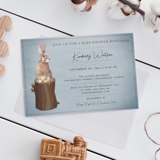 Woodland Bunny Baby Dusche | Blau Einladung