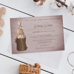 Woodland Bunny Baby Dusche   Rosa Einladung