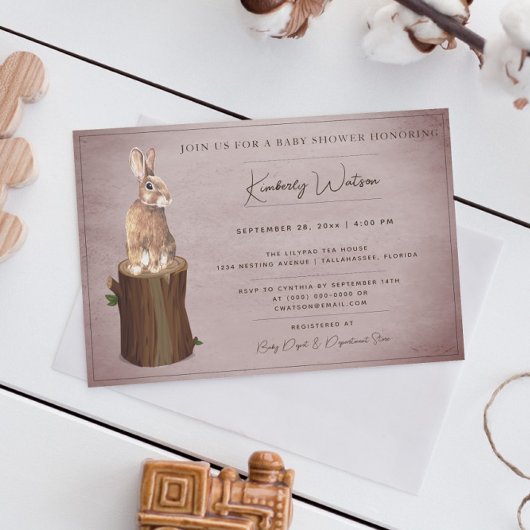Woodland Bunny Baby Dusche | Rosa Einladung