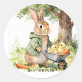 Woodland Bunny Baby Shower Runder Aufkleber