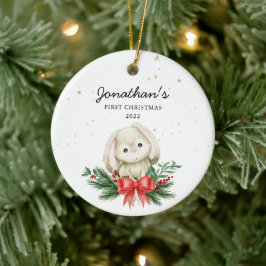 Woodland Bunny Baby's First Christmas Keramik Ornament