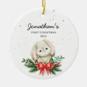 Woodland Bunny Baby's First Christmas Keramik Ornament (Vorne)