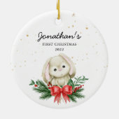 Woodland Bunny Baby's First Christmas Keramik Ornament (Hinten)