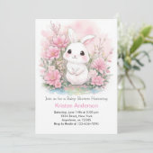 Woodland Bunny Blissful Pink Girl Baby Dusche Einladung (Stehend Vorderseite)