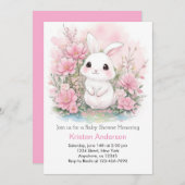 Woodland Bunny Blissful Pink Girl Baby Dusche Einladung (Vorne/Hinten)
