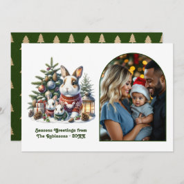 Woodland Bunny Family Cozy Forest Christmas Photo Feiertagskarte