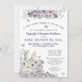 Woodland Bunny Floral Lila Baby Dusche per Post Einladung (Vorderseite)