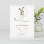 Woodland Bunny Greenerenery Babydusche Einladung (Stehend Vorderseite)