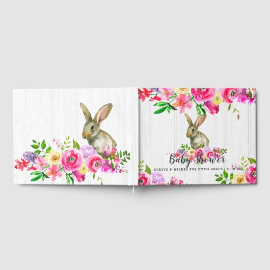 Woodland Bunny Rabbit Floral Baby Girl Dusche Gästebuch (Voll)