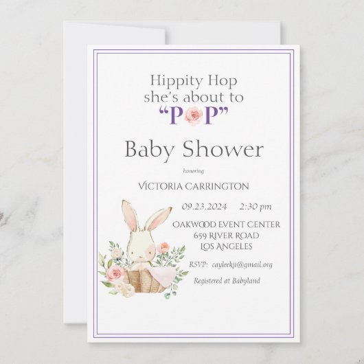 Woodland Bunny Rabbit Lila Modern Einladung (Vorderseite)