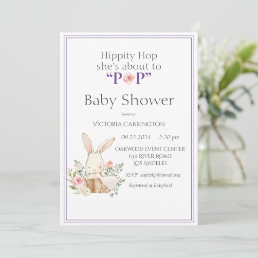 Woodland Bunny Rabbit Lila Modern Einladung (Stehend Vorderseite)