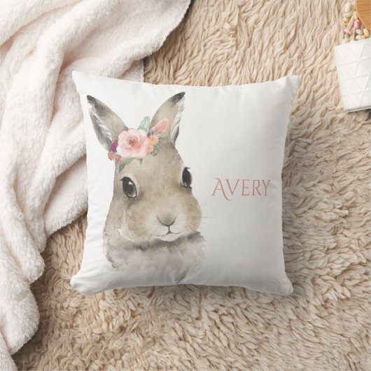 Woodland Bunny Rabbit Personalisierter Name Kissen (Decke)