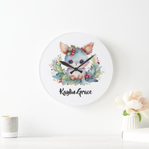 Woodland Bunny Rabbit Personalisiertes Kinderzimme Große Wanduhr
