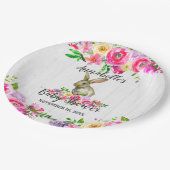 Woodland Bunny Rabbit Wasserfarbe Blumenbaby Showe Pappteller (Schrägansicht)