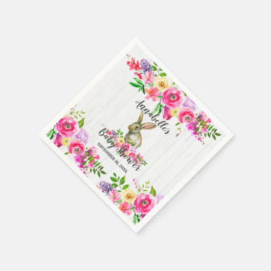 Woodland Bunny Rabbit Wasserfarbe Blumenbaby Showe Serviette (Ecke)