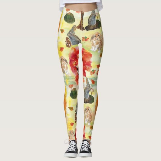 Woodland Bunny Rabbit Wasserfarbe Leggings (Vorderseite)
