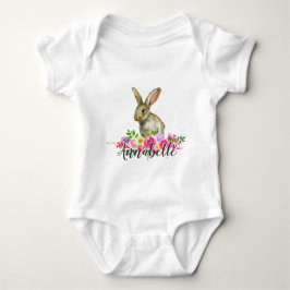 Woodland Bunny Rabbit Watercolor Floral Baby Monog Baby Strampler