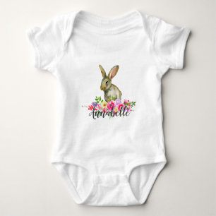 Woodland Bunny Rabbit Watercolor Floral Baby Monog Strampler