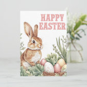 Woodland Bunny Wishes – Happy Easter Karte (Stehend Vorderseite)