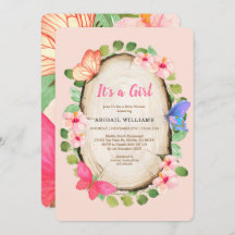 Woodland Butterfly Girl Babydusche Einladung