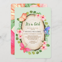 Woodland Butterfly Girl Babydusche Einladung