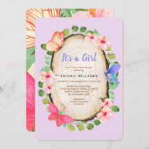 Woodland Butterfly Girl Babydusche Einladung