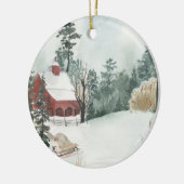 Woodland Cabin Wasserfarbe Foto Keramik Ornament (Links)